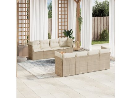 9dílná zahradní sedací souprava s poduškami béžová polyratan 3223524