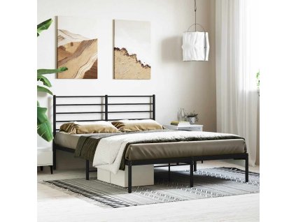 Kovový rám postele s čelem černý 160 x 200 cm 352322