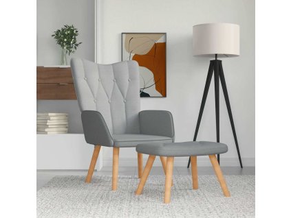 Relaxační křeslo se stoličkou světle šedé textil 327534