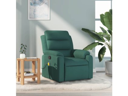 Masážní polohovací křeslo tmavě zelené textil 373480