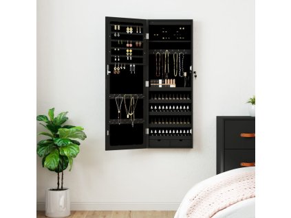 Zrcadlová šperkovnice s LED světly nástěnná černá 353236