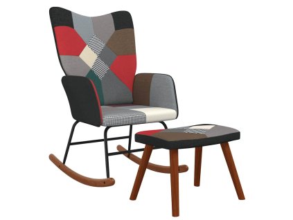 Houpací křeslo se stoličkou patchwork textil 328204