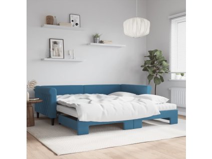 Válenda s přistýlkou a matracemi modrá 100 x 200 cm samet 3197801
