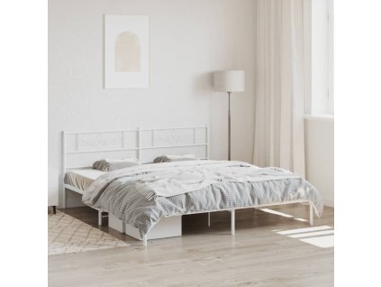 Kovový rám postele s čelem bílý 200 x 200 cm 355323