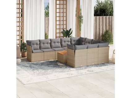 11dílný zahradní sedací souprava s poduškami béžový polyratan 3223840