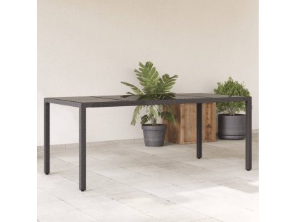 Zahradní stůl se skleněnou deskou černý 190x90x75 cm polyratan 365537