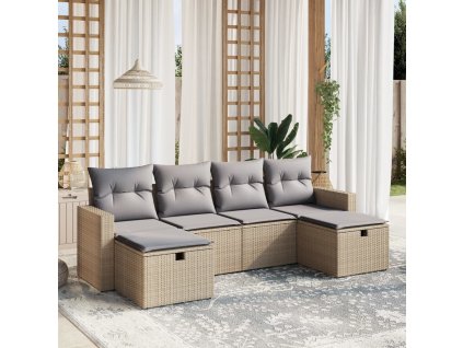 6dílná zahradní sedací souprava a podušky mix béžové polyratan 3263545