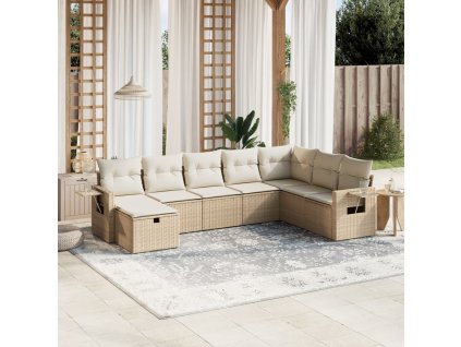 8dílná zahradní sedací souprava s poduškami béžová polyratan 3263894