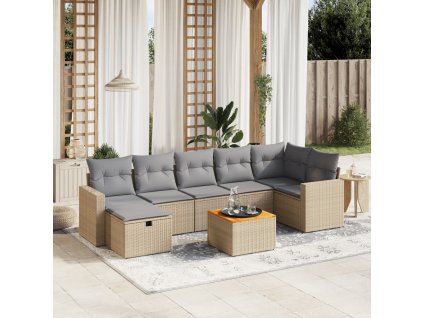 8dílná zahradní sedací souprava a podušky mix béžové polyratan 3264846