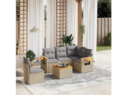6dílná zahradní sedací souprava s poduškami béžová polyratan 3226822