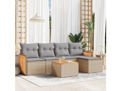 6dílná zahradní sedací souprava s poduškami béžová polyratan 3227606