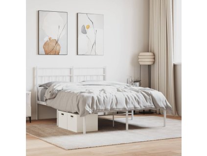 Kovový rám postele s čelem bílý 140 x 200 cm 355709