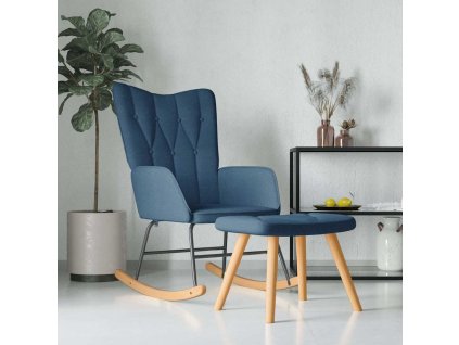 Houpací křeslo se stoličkou modré textil 327626