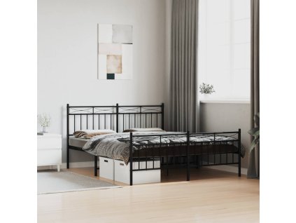 Kovový rám postele bez matrace s nožním čelem černý 160x200 cm 373712