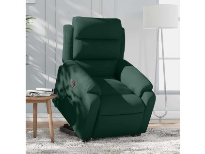 Elektrické zvedací polohovací křeslo tmavě zelené samet 3205116