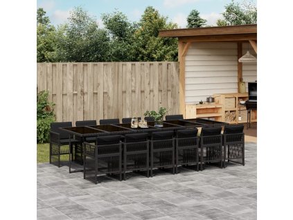 13dílný zahradní jídelní set s poduškami černý polyratan 3210943