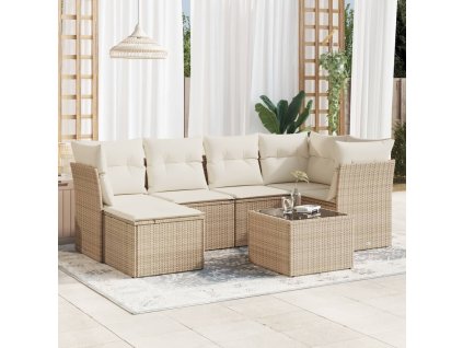 7dílná zahradní sedací souprava s poduškami béžová polyratan 3217958