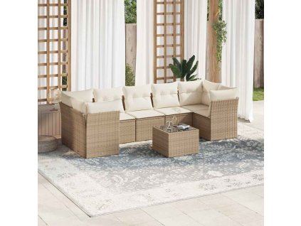 8dílná zahradní sedací souprava s poduškami béžová polyratan 3217288