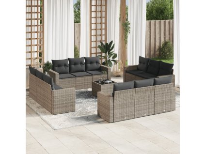 13dílná zahradní sedací souprava s poduškami šedá polyratan 3218770