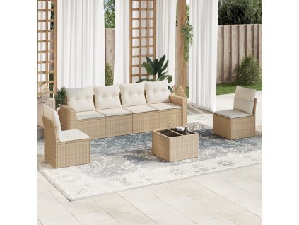 7dílná zahradní sedací souprava s poduškami béžová polyratan 3218808