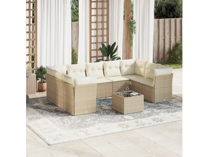 10dílná zahradní sedací souprava s poduškami béžová polyratan 3218138