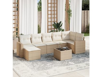 8dílná zahradní sedací souprava s poduškami béžová polyratan 3219278