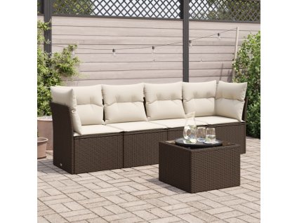 5dílná zahradní sedací souprava s poduškami hnědá polyratan 3217243