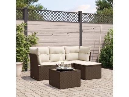 5dílná zahradní sedací souprava s poduškami hnědá polyratan 3217553