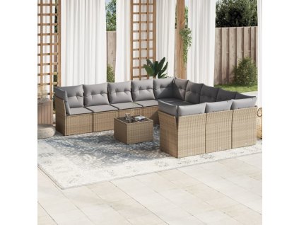 12dílná zahradní sedací souprava s poduškami béžová polyratan 3250258