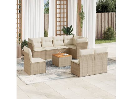 9dílná zahradní sedací souprava s poduškami béžová polyratan 3223741