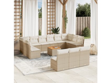 14dílná zahradní sedací souprava s poduškami béžová polyratan 3223902