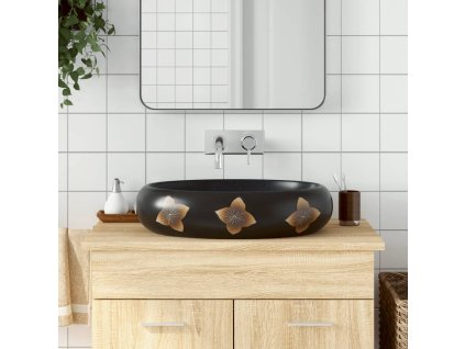 Umyvadlo na desku černé a modré oválné 59 x 40 x 15 cm keramika 155088