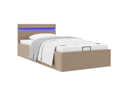 Rám postele s LED a úložištěm cappuccino umělá kůže 90 x 200 cm 285558