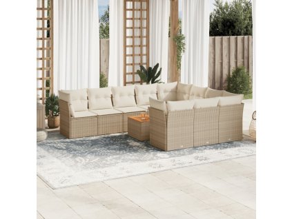 11dílný zahradní sedací souprava s poduškami béžový polyratan 3223839