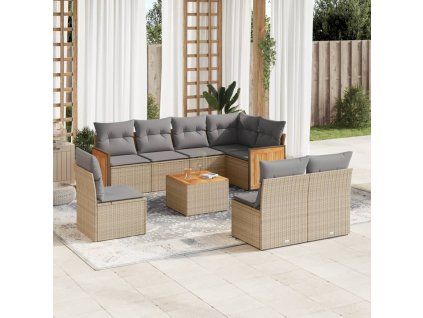 9dílná zahradní sedací souprava s poduškami béžová polyratan 3260134