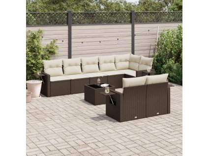 9dílná zahradní sedací souprava s poduškami hnědá polyratan 3252770