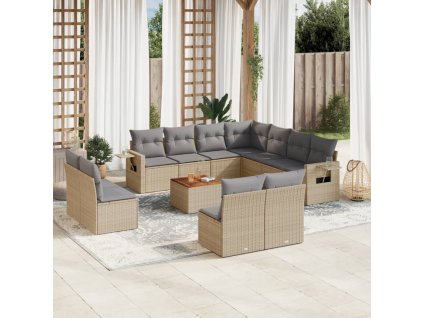 12dílná zahradní sedací souprava a podušky mix béžové polyratan 3256955