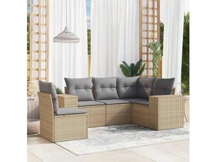 5dílná zahradní sedací souprava s poduškami béžová polyratan 3254906