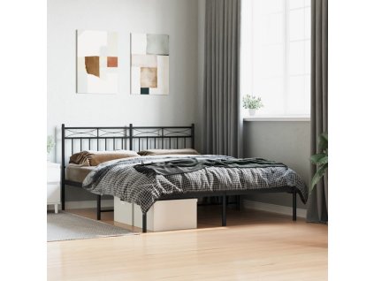 Kovový rám postele s čelem černý 160 x 200 cm 373694