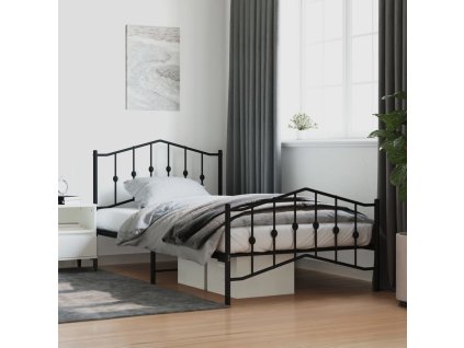 Kovový rám postele s hlavovým a nožním čelem černý 107 x 203 cm 373803