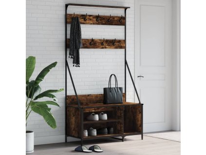 Stojan na oblečení a prostor pro obuv kouřový dub 100x41x184 cm 837869