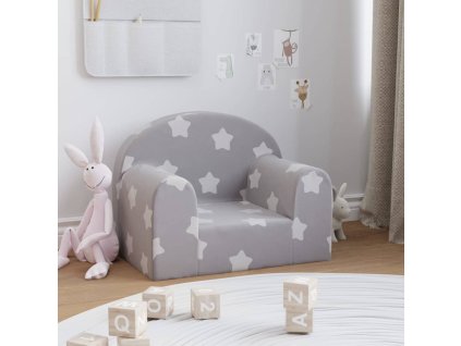Dětská pohovka světle šedá s hvězdami měkký plyš 357004