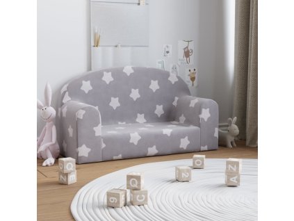 Dětská pohovka 2místná světle šedá s hvězdami měkký plyš 357010