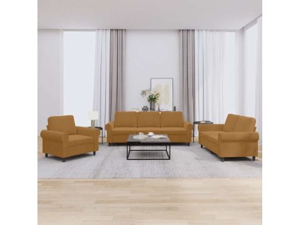 3dílná sedací souprava s poduškami hnědá samet 3202177