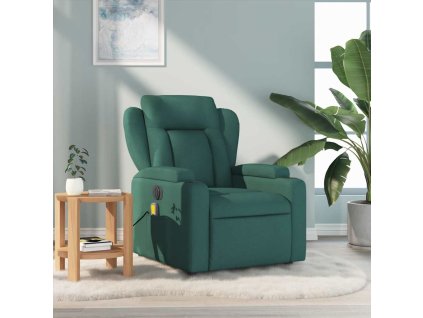 Masážní polohovací křeslo tmavě zelené textil 372421
