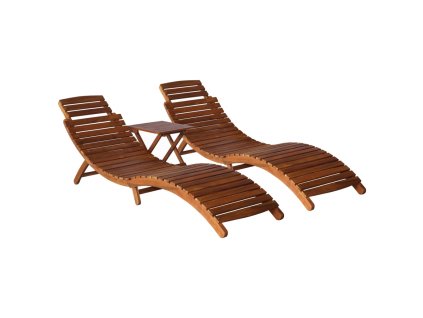3dílná sada lehátek s čajovým stolkem masivní akáciové dřevo 279160