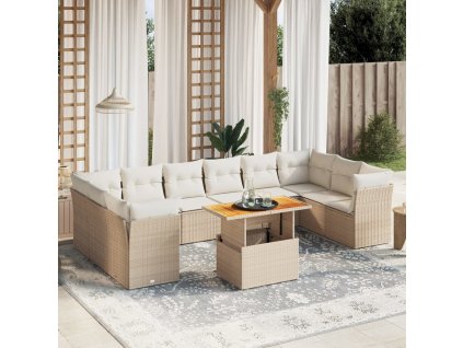 11dílný zahradní sedací souprava s poduškami béžový polyratan 3271023