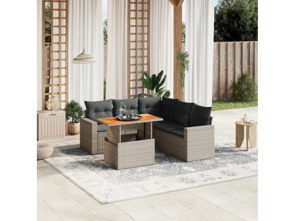 6dílná zahradní sedací souprava s poduškami šedá polyratan 3271312