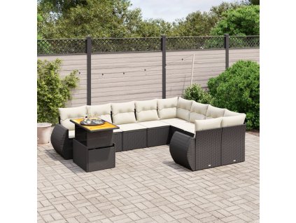 10dílná zahradní sedací souprava s poduškami černá polyratan 3272358