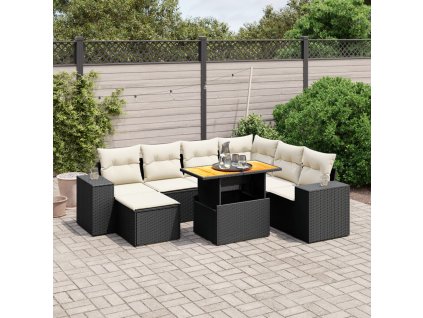 8dílná zahradní sedací souprava s poduškami černá polyratan 3275940